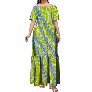 Venta Directa al por Mayor, Vestido Plisado de Manga Corta con Diseño de Patrón Samoano Malu, Talla Grande 7XL, Estilo Casual de Negocios - Product Image 1