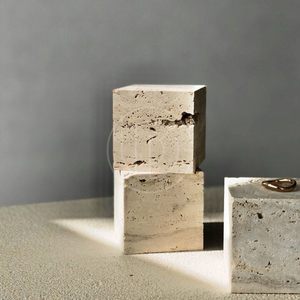 Support de présentation en travertin jaune, ornement géométrique tridimensionnel, modèle de décoration d'entrée de maison, banc à chaussures - Product Image 1