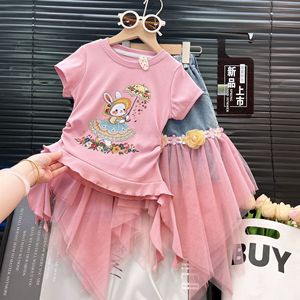 Set Estivo per Ragazze 2026: Camicia Bianca Stampata + Gonna <span class=keywords><strong>in</strong></span> <span class=keywords><strong>Tulle</strong></span> e Denim Patchwork, Set di Moda 2 Pezzi - Product Image 4