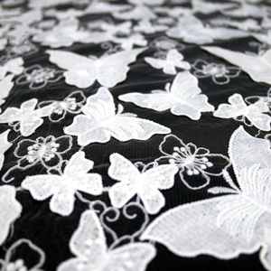 Última moda leche seda blanco bordado 3D mariposa por todas partes tela de malla para vestido de novia vestido de noche - Product Image 1