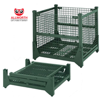 Conteneur en métal pliable robuste pour entrepôt, avec couvercle, en treillis métallique