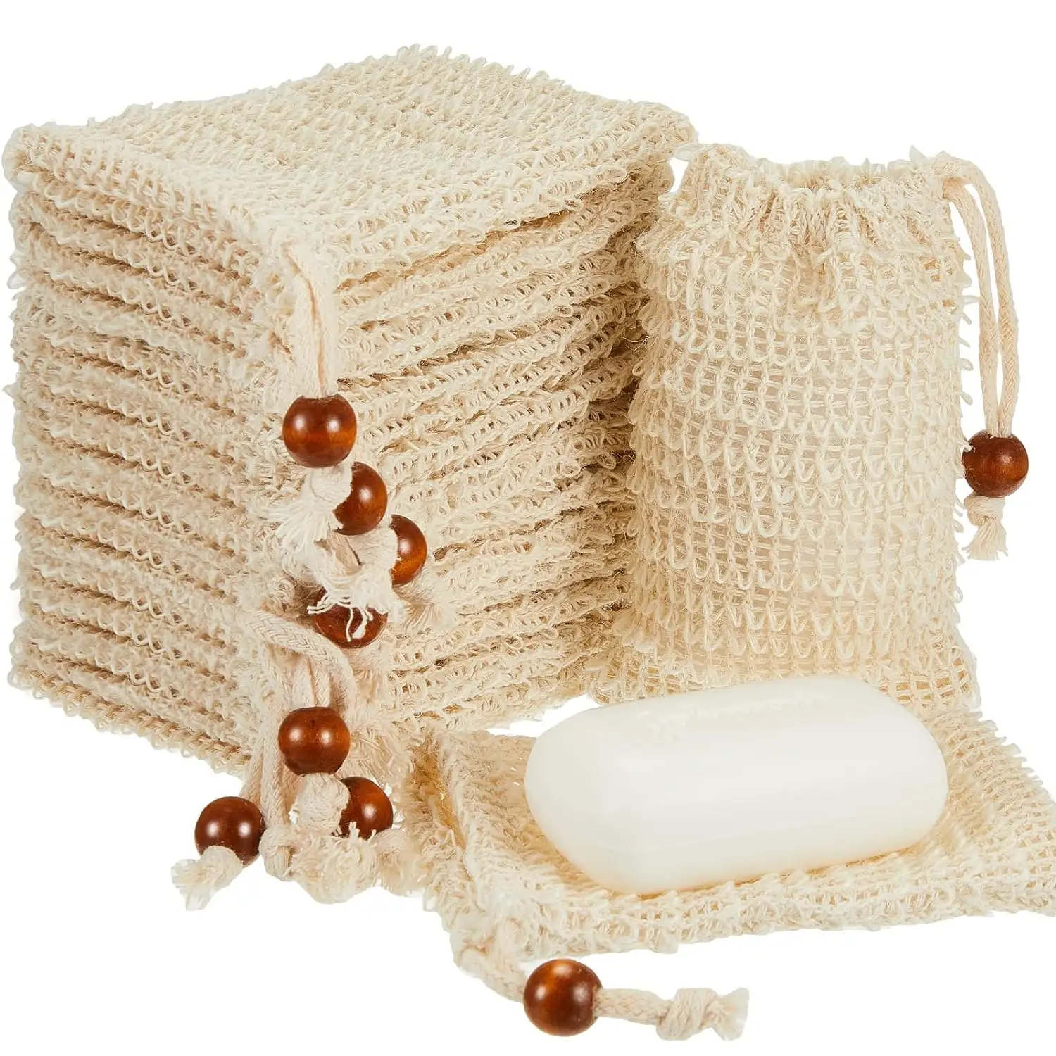 Sac de savon à cordon en maille de chanvre et de jute naturel écologique 100% sac de savon sans déchet compostable