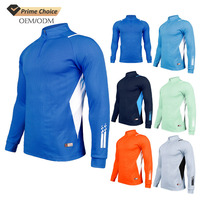 Camisa deportiva de poliéster personalizada al por mayor, camiseta de entrenamiento de gimnasio para correr que absorbe la humedad, Jersey atlético de manga larga con cremallera 1/4