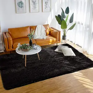 현대 회색 푹신한 침대 옆 얇은 벨벳 플러시 얽히고 설킨 카펫 깔개 거실