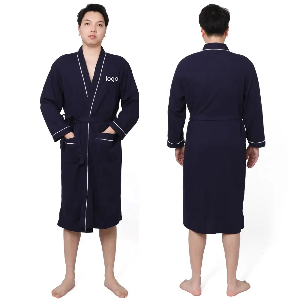 Hotel Spa Badjas Pyjama Nachtkleding Badjas Vlakte Gift Classic Oem Zakken 100% Katoen Wafel Stof Voor Vrouwen Mannen