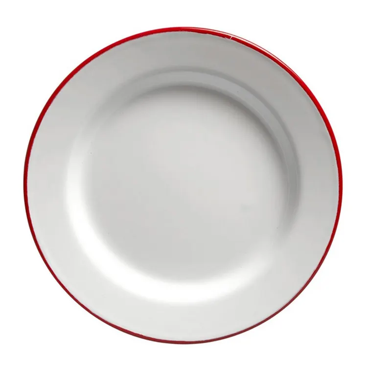 18cm 20cm 22cm 24cm 26cm 30cm white camping custom colored enamel dinner soup dish plate with jewlery gold silver rim