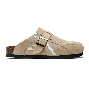 <span class=keywords><strong>Ciabatte</strong></span> Unisex in Pelle Scamosciata con Punta Chiusa e Suola in Sughero, Leggere, Fodera in Vera Pelle, Antiscivolo, Produzione all'Ingrosso Personalizzata - Product Image 1