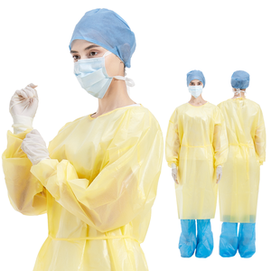 Robe d'opération jaune PP PE imperméable AAMl niveau 3 robe d'isolement robes jetables médicales fournisseurs Hubei Haixin - Product Image 1