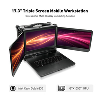 Estación de Trabajo Móvil Xeon Gold 6330 con Pantalla Triple, Computadora Industrial Resistente Plegable de 17.3 Pulgadas con GPU GTX1050Ti