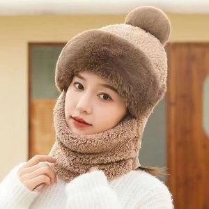 Gorro de esquí de invierno para mujer con pompón, forro polar, protector de cuello cálido, a prueba de viento, cubre todo el rostro, gorro de felpa para adulto - Product Image 3