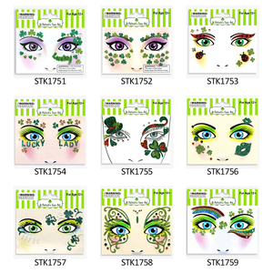 Autocollants temporaires en gros pour le visage, motif trèfle irlandais scintillant, tatouages faciaux vert trèfle pour le maquillage des yeux, Jour de la Saint-Patrick - Product Image 3