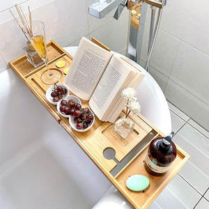High Quality Bamboo Folding Bathtub Caddy Luxury Wood Bath Tray Adjustable Legs Easy Use <b>for</b> Home Hotel <b>Shower</b> <b>Bathroom</b> <b>Sets</b> - Product Image 4