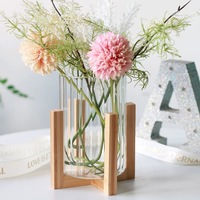 Cadre en bois nordique verre Transparent Tube droit Vase haut de gamme salon Arrangement de fleurs Table à manger décoration