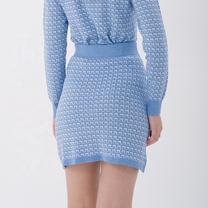 GUOOU Đầm Mini Hai Mảnh Kẻ Sọc Màu Xanh Dương 2023 Đầm Thường Ngày Nữ Mùa Hè Dệt Kim Đầm Nữ Ôm Sát Dự Tiệc Bằng Len - Product Image 5