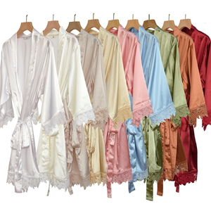 Lussuoso Kimono in Raso di Seta, Vestaglia <span class=keywords><strong>da</strong></span> Damigella, Abito <span class=keywords><strong>da</strong></span> Notte Sexy <span class=keywords><strong>da</strong></span> Donna <span class=keywords><strong>Taglie</strong></span> <span class=keywords><strong>Forti</strong></span>, Accappatoio con Bordo in Pizzo e Scollo a V, Vestaglia <span class=keywords><strong>da</strong></span> Mattina - Product Image 2