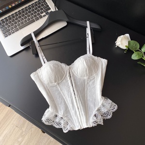 Top Corset <span class=keywords><strong>Femme</strong></span> Blanc Sexy à Col en V, en Dentelle Douce et Transparente avec Découpes - Product Image 1