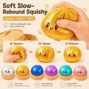 Jouets Squishy Promotionnels en Gros : Adorables Jouets Anti-Stress à Viscosité Lente en Forme de Bao Bun Pailleté avec Visage Souriant et Ensemble de Cuiseur Vapeur - Product Image 4