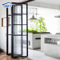 Porte pliante en aluminium moderne noire pour l'intérieur et l'extérieur, insonorisée, isolation thermique, portes pliantes pour usage domestique et commercial