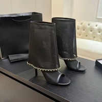 Bottes mi-mollet pour femme, nouvelle collection été 2026, respirantes en maille, talon aiguille 9 cm, bout ouvert, chaîne, à enfiler, fabrication ODM/OEM