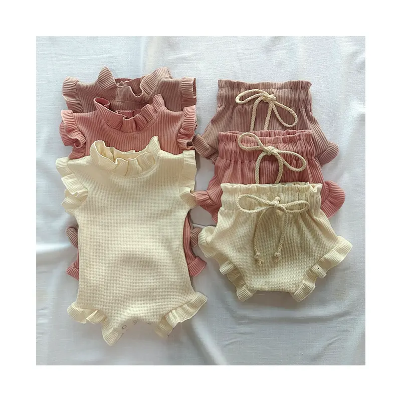 Set Pakaian Bayi Lengan Pendek, Ruffles Ramah Lingkungan Hadiah Netral Aliran Bebes Baju Katun Set Pakaian Olahraga