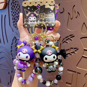 Porte-clés perlés personnalisés en gros, mignons, motif fille démon violet, breloques de sac et bracelets de poupée de dessin animé - Product Image 1