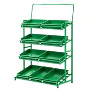 Zware metalen schuine displayrek voor supermarkt, fruit, groenten en levensmiddelen, met uitneembare bakken