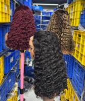 Perruques en cheveux humains 100% naturels, 32 pouces, cheveux bouclés birmans bruts, frontale en dentelle 13x4, densité 180, ondulation Water Wave, double tirage 15A