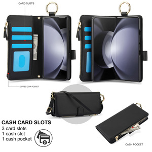 Avec anneau multifonctionnel Portefeuille pour téléphone Samsung <span class=keywords><strong>Galaxy</strong></span> <span class=keywords><strong>ZFold</strong></span> 3 <span class=keywords><strong>4</strong></span> 5 6 PU Leather Phone Case With Crossbody Strap - Product Image 4