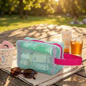 Sac de rangement en maille - <span class=keywords><strong>Pochette</strong></span> de voyage transparente et colorée pour cosmétiques et articles essentiels - Product Image 6