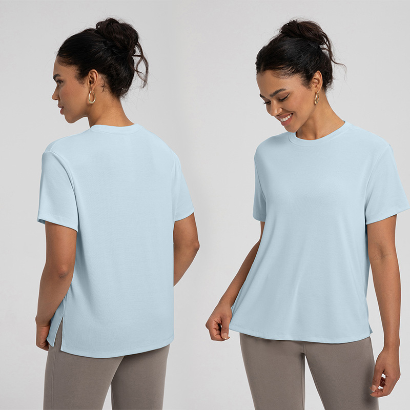 Roregal New Round Neck Yoga Short Sleeved Women Loose Breathable Skin Friendly Fitness Yoga Top T-Shirt