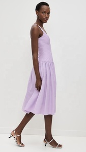 Robe longue d'été personnalisé<span class=keywords><strong>e</strong></span> en coton pour femme, col carré, style décontracté et confortable, couleur violette - Product Image 3