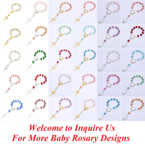<span class=keywords><strong>Bracciale</strong></span> Rosario da Preghiera Cattolico Placcato Oro per Battesimo Bambino con Mini Catena di Perline di Vetro di Gesù Cristiano - Product Image 2