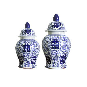 Jingdezhen cerámica doble felicidad carácter General tarro jarrón azul blanco porcelana arreglo floral jarrón para sala de estar - Product Image 5