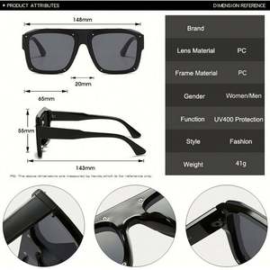 Nouvelles Lunettes de Soleil Carrées Surdimensionnées Rétro Tendance pour Femmes, Décoration Rivets, Style Punk, pour Hommes - Product Image 6
