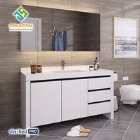 Ensemble de meubles de salle de bain modernes en bois massif, imperméables et écologiques, avec armoire murale, miroir LED, lavabo en céramique et robinet
