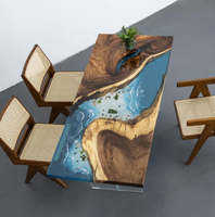Table de salle à manger carrée sur mesure en noyer et résine époxy, faite à la main, en bois massif, mobilier d'art pour la maison