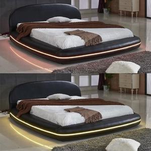 Elegante <span class=keywords><strong>Letto</strong></span> con Testiera Rotonda Nera di Foshan, Struttura <span class=keywords><strong>Letto</strong></span> King Size con Luci LED - Product Image 2