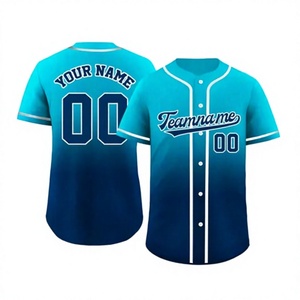 Camiseta de Béisbol Personalizada con Degradado Blanco y Verde Azulado para Hombre, Adulto, Manga Corta, Transpirable, de Secado Rápido, Talla Grande, con Botones en la Parte Delantera y Nombre del Equipo - Product Image 3