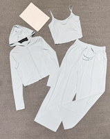 Ensemble de yoga 3 pièces pour femme : veste à capuche, débardeur et pantalon – Idéal pour le fitness, l'entraînement, les loisirs ou le bureau – Gris clair/Imprimé clair