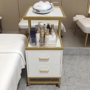 New High Quality Beauty <b>Tool</b> Collecting Salon Trolley Rolling Multi-function Gold Frame Beauty Trolleys <b>Cart</b> With Double Storage - Product Image 1