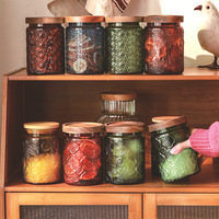 Lot de 4 bocaux de rangement vintage en verre motif tournesol avec couvercles en bois hermétiques – Ensemble de récipients alimentaires écologiques décoratifs pour cuisine