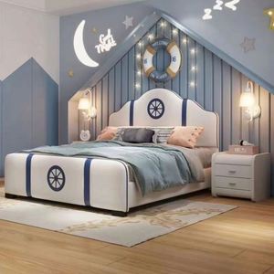 Pirate Ship Kids Full Size Daybed Modern Minimalist Wood Cotton Upholstery Comfortable for Boys Small Space Bedroom Adventure - Product Image 5