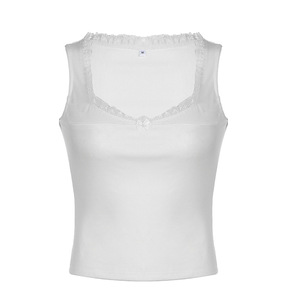Женский однотонный спортивный жилет с кружевным бантом - Product Image 5