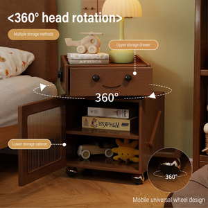 Mesita de noche móvil moderna personalizada con cajón y armario de almacenamiento, mesita de noche de madera maciza con ruedas para dormitorio y sala de estar - Product Image 4