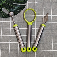 UJ-KT794 Populaire 3-delige fruitgereedschapset Meloenballetjesvormer Meloenschep Plastic Schilmesje Fruit snijmes