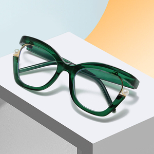 Gafas ópticas de moda para mujer, bloqueo de luz azul, medio Marco, Ojo de Gato, <span class=keywords><strong>perla</strong></span>, gran tamaño, venta al por mayor - Product Image 5