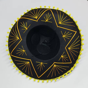 Chapeau Western à large bord noir avec broderie dorée, style mexicain, pour fête, Halloween, adulte, unisexe, respirant, protection solaire, toutes saisons - Product Image 2