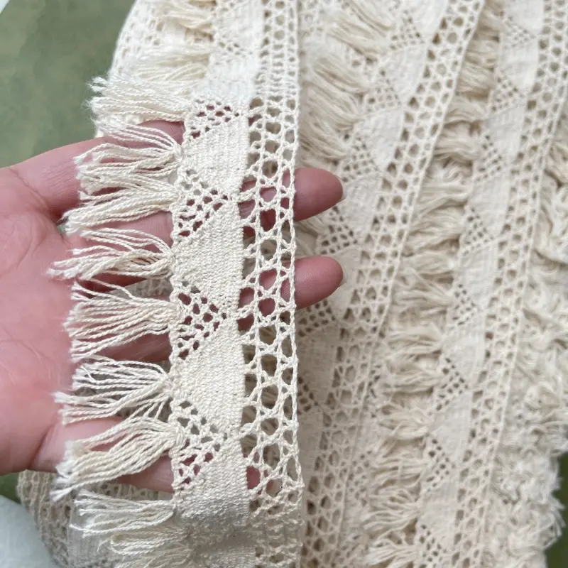 Ingrosso 10cm naturale bianco beige cotone annodato frange di nappe per tappeto artigianale vestito da divano per casa