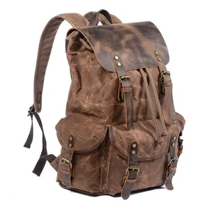 Waterproof Retro Man Bag Waxed Canvas Vintage Laptop Backpack Outdoor Travel Hiking School Bag For Men Women