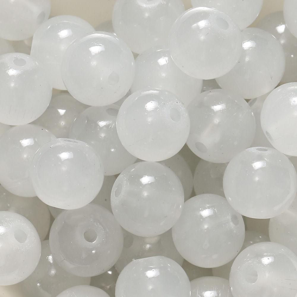 Perles de verre imitation jade 10 mm - Blanc grisâtre